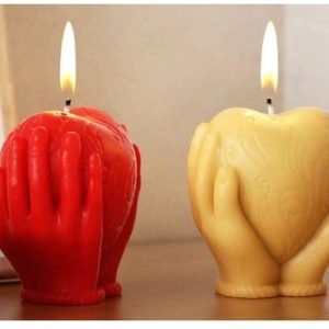 Cupped Hands Heart Candle (Red & Yellow)