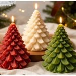 Christmas Tree Trio Candle Set (Red, White & Green)