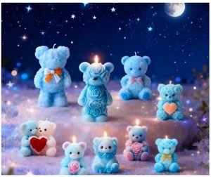 Blue Rose Teddy Bear Candle Collection